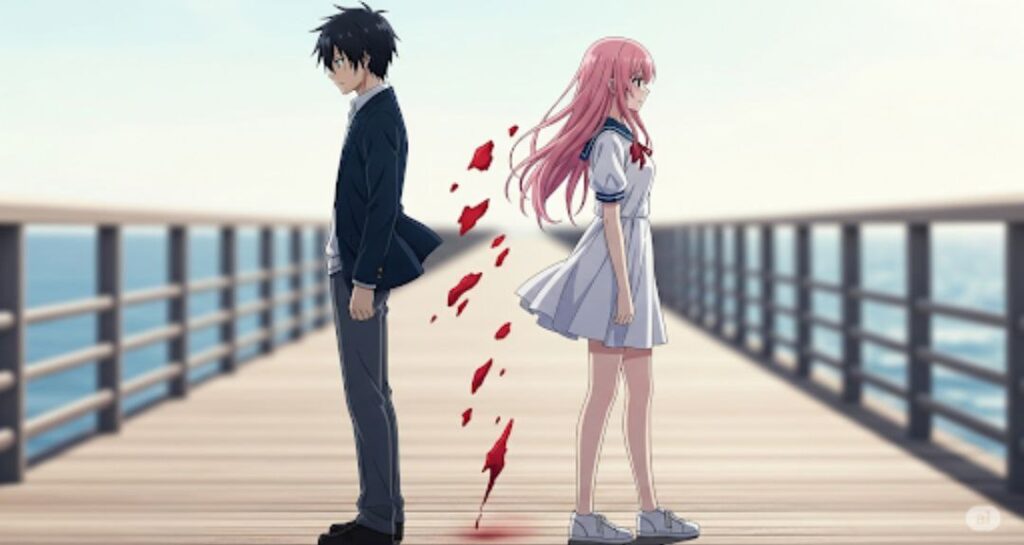 Ilustrasi anime perpisahan di pelabuah untuk lagu Ai Bu Dao De Pian Pian Shi Zui Ai De Ren