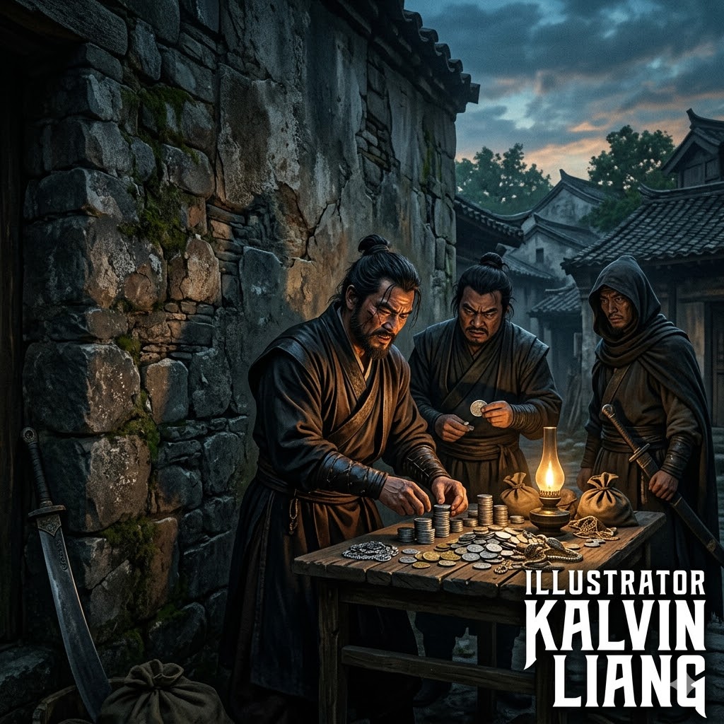 黑吃黑 Hēi chī hēi Rainie Yang 杨丞琳 ilustration . man are counting money behind the wall